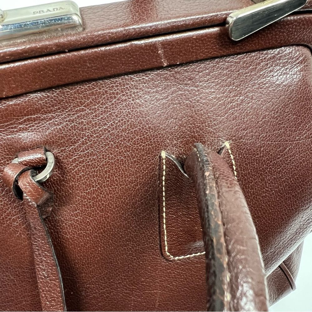 PRADA MADRAS CERNIERA DOCTOR BAG SATCHEL Red Brown LEATHER With A TOP HANDLE - Picture 13 of 16